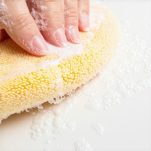 Applying high-quality car wash soap with microfiber sponge on a shiny car surface
