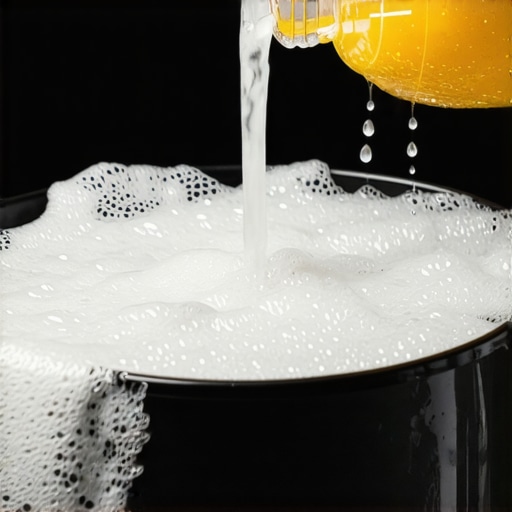 Close-up of premium car wash soap pouring into a bucket, highlighting eco-friendly packaging and advanced formulation.