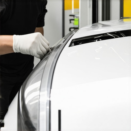 Professional Ceramic Coating Application Detailed shot of a technician applying ceramic coating to a car's surface
