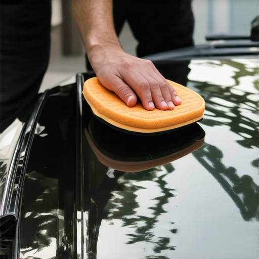 Person applying ceramic coating on car with microfiber applicator in West LA