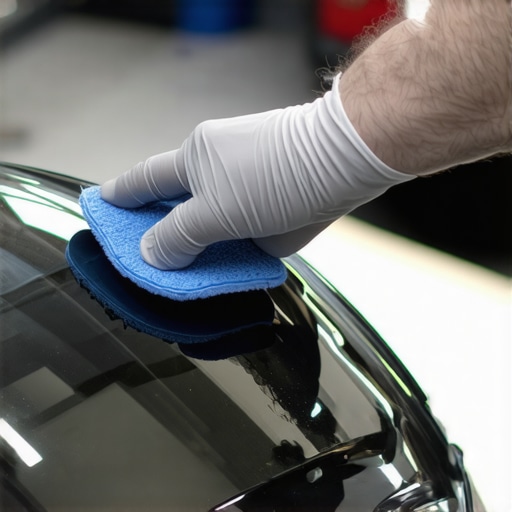 Person applying ceramic coating with microfiber on car surface