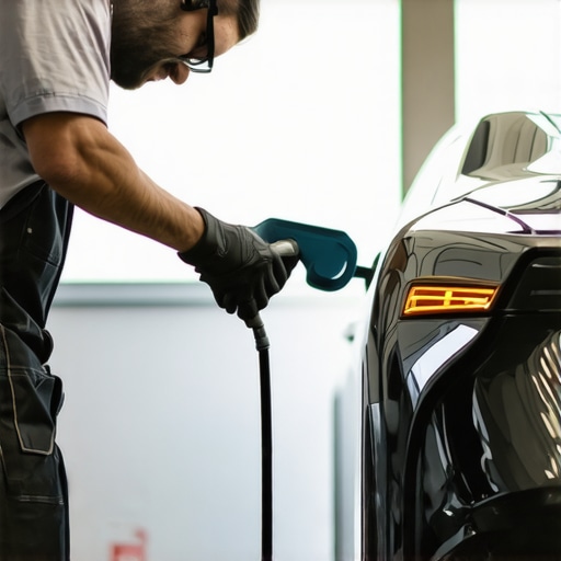 Auto detailer applying ceramic coating to a sleek car in a West LA detailing shop.