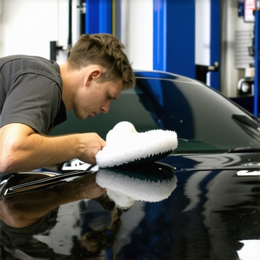 Person applying ceramic coating on a car with foam applicator in West LA