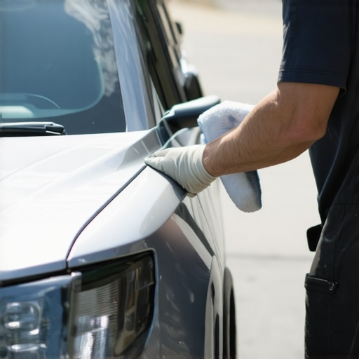 Person applying ceramic coating to a car using microfiber applicator