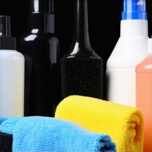 Professional car detailing setup with supplies and equipment