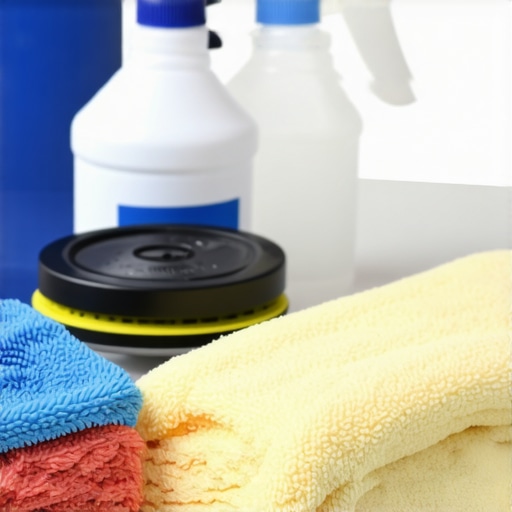 Collection of professional auto detailing tools including polisher, microfiber towels, and ceramic coating kit.