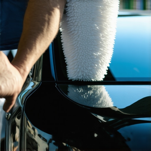 Hands applying ceramic coating to a polished car surface outdoors