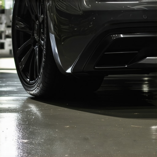 Person applying ceramic coating to a car's exterior with professional tools in a well-lit garage