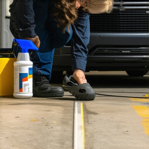 Person using car detailing supplies with tools arranged in a garage