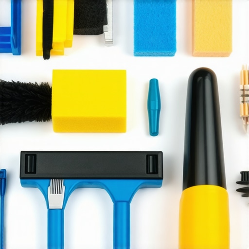 Set of professional car detailing equipment including pressure washer and polisher