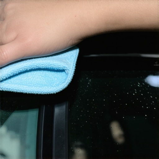 Person using microfiber cloth to clean car windshield for a streak-free finish