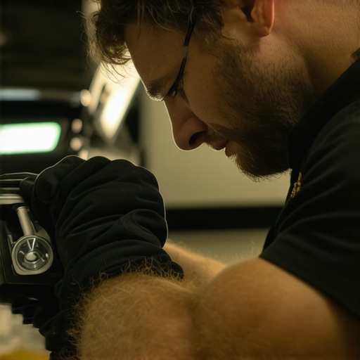Detailer adjusting a LED paint correction light with adjustable intensity