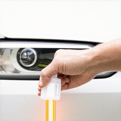 Person using applicator to apply ceramic coating on car headlight
