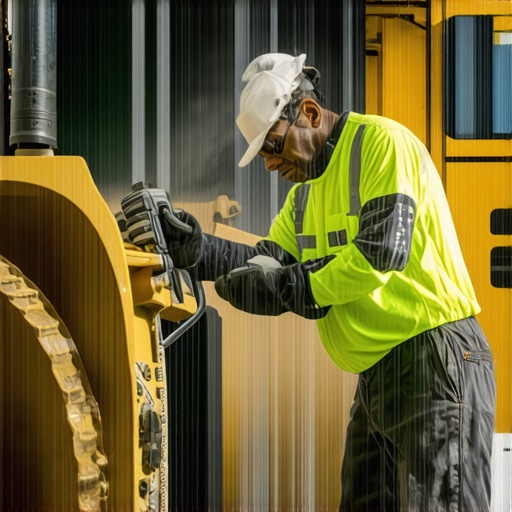 Technician applying ceramic coating to heavy equipment using microfiber applicator