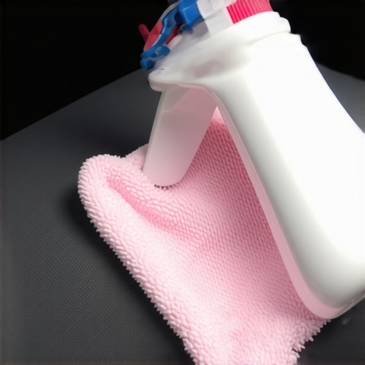 Person applying vinyl conditioner to car seat using microfiber cloth
