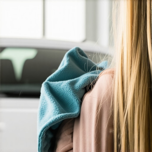 Person cleaning car smart glass with microfiber cloth and specialized cleaner