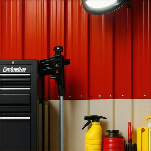 A professional car detailer maintaining polishing equipment with organized workspace and lighting for perfect results.