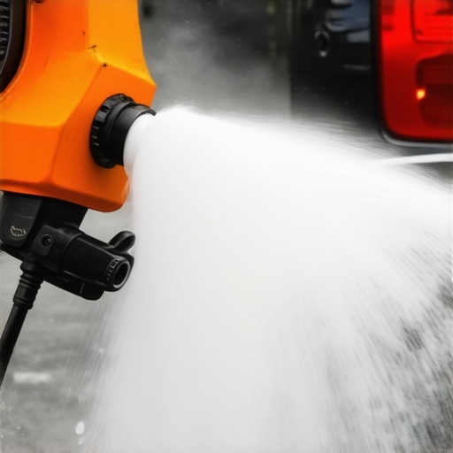 A foam cannon producing dense foam on a vehicle during a professional car wash