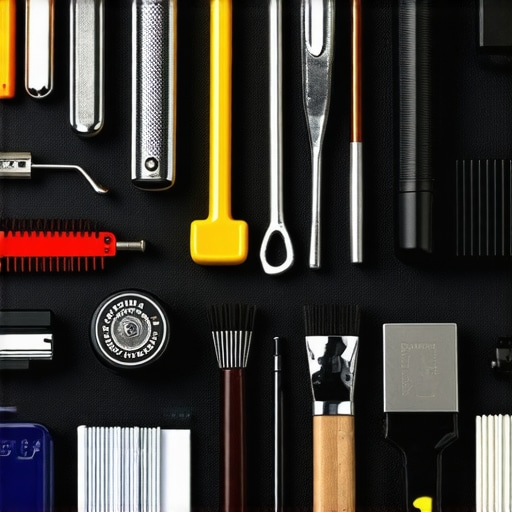 An array of high-quality car detailing supplies including brushes, microfiber towels, and polishers neatly organized.