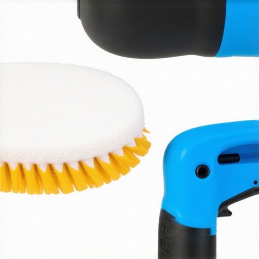 Professional car detailing tools including a dual-action polisher and microfiber applicator.