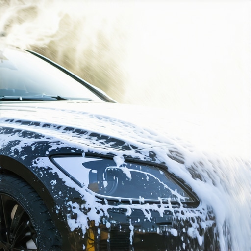 Visual of foam cannon spraying foam on vehicle during car wash