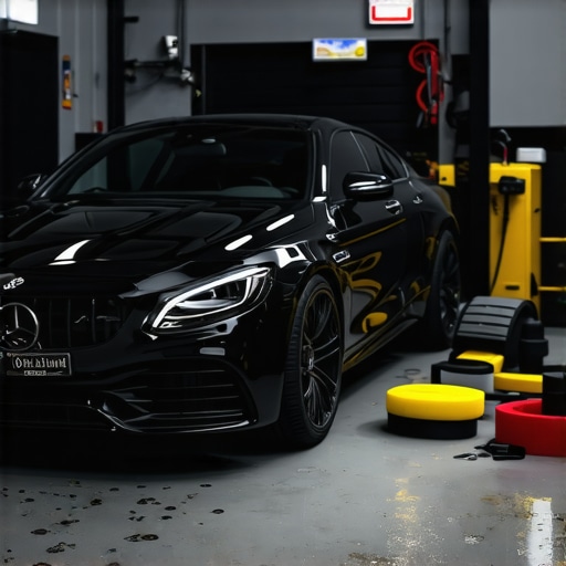 A professional mobile detailing station featuring foam cannons, clay bars, and polishing tools ready for high-volume work.