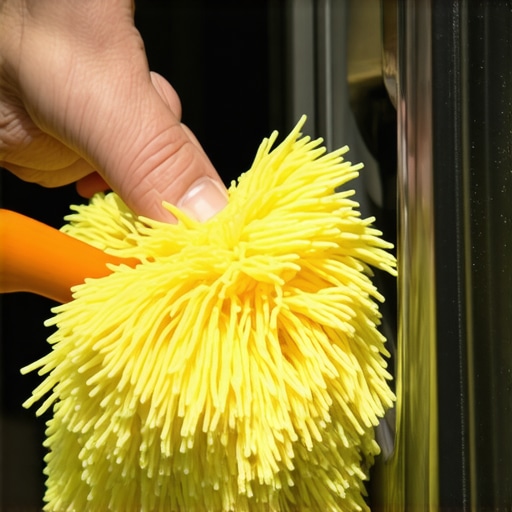 Person using a flexible wheel woolie to clean narrow gaps in a 2026 vehicle wheel.