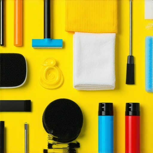 Car detailing tools neatly arranged in a workshop setting.