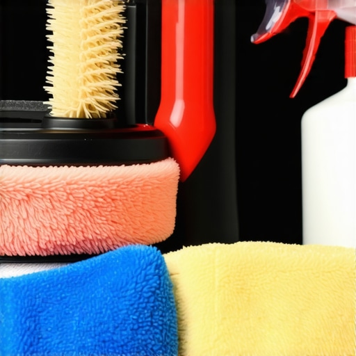 Detailed view of polishing machines and car care products used in high-quality auto detailing.
