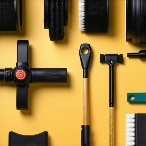 Close-up image showcasing rotary polisher, water hose reel, and brushes used for car detailing.