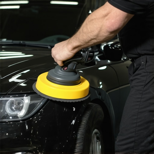 Auto detailer using a polishing machine on a car's surface