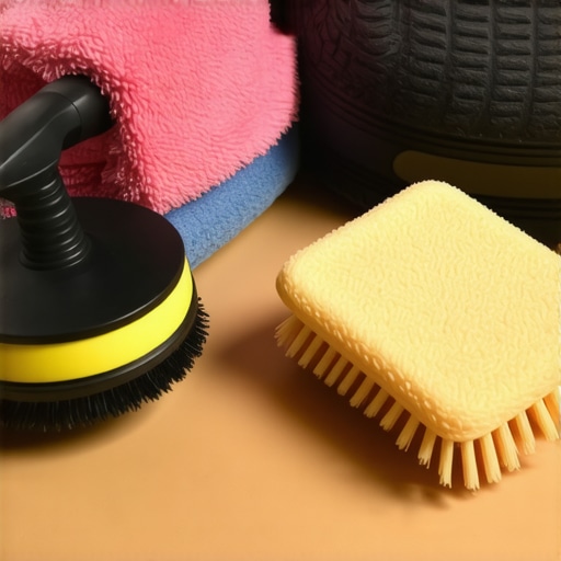 Professional car detailing equipment for long-term maintenance A set of high-quality car detailing tools including a polisher, microfiber cloths, and specialized brushes