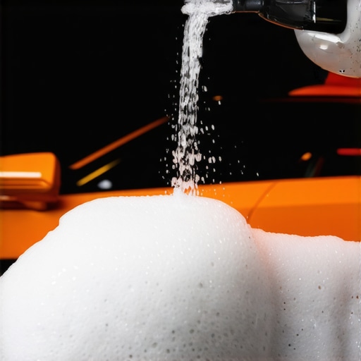 A foam gun with car wash soap preparing to wash a shiny sports car