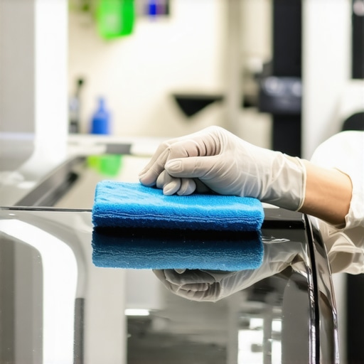 Person applying ceramic coating to car surface using microfiber applicator in a garage setting