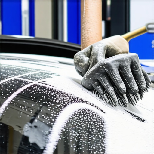 Detailer applying ceramic coating using foam pad with glossy paint surface