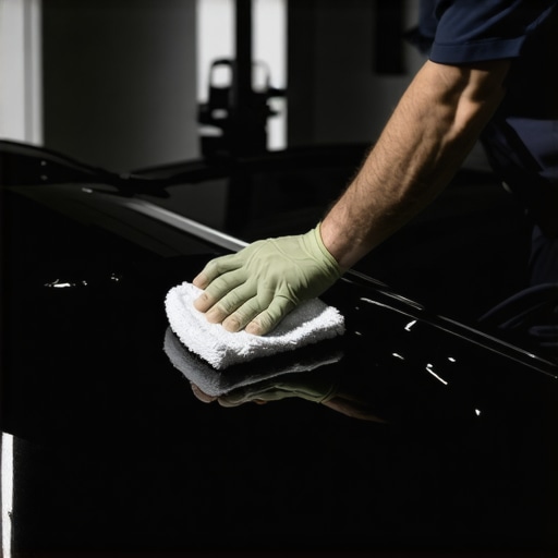 Detailer applying ceramic coating with microfiber on a glossy car surface