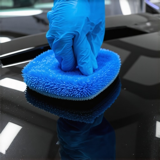 Hand applying ceramic coating to a car using microfiber applicator ensuring even coverage