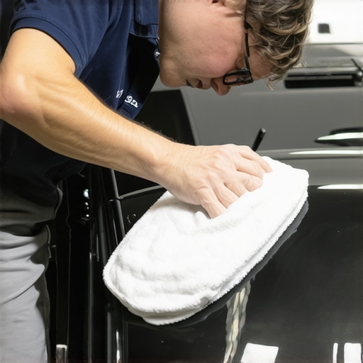 Applying Ceramic Coating A detailer carefully applying ceramic coating to a car's surface using a microfiber applicator.