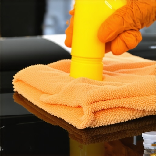 Professional detailing technician applying ceramic coating to a black car