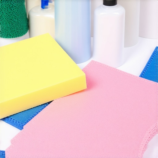 An organized collection of car detailing supplies including foam pads, clay bar, microfiber towels, and spray bottles ready for use.