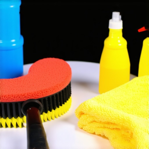 A set of professional-grade detailing equipment arranged neatly on a workbench.