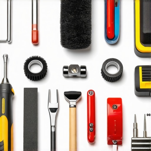 A neatly organized set of car detailing tools on a workbench
