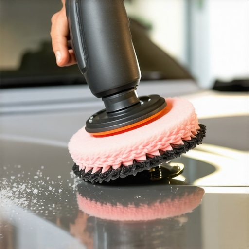 Professional rotary polisher with microfiber pad maintaining a car's finish