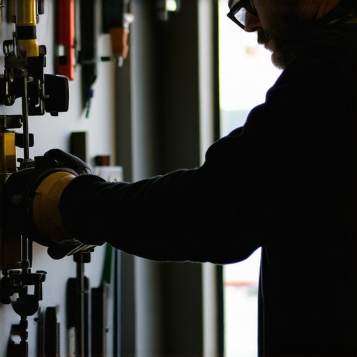 Professional detailer cleaning and inspecting polishing tools in a garage.