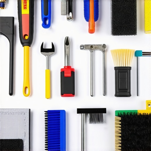 Tools for car detailing neatly arranged on a shelf in a garage