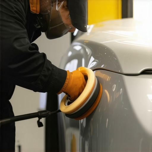 A professional detailer polishing a car's painted surface with a dual-action polisher for a mirror finish.