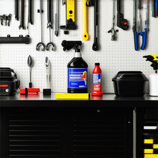 Arrangement of polishing pads, microfiber towels, and eco-friendly detailing products in a well-lit workshop