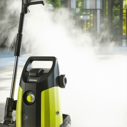 Premium Mobile Detailing Equipment Setup A professional pressure washer with foam cannon and accessories, ready for car detailing, in a well-lit workshop