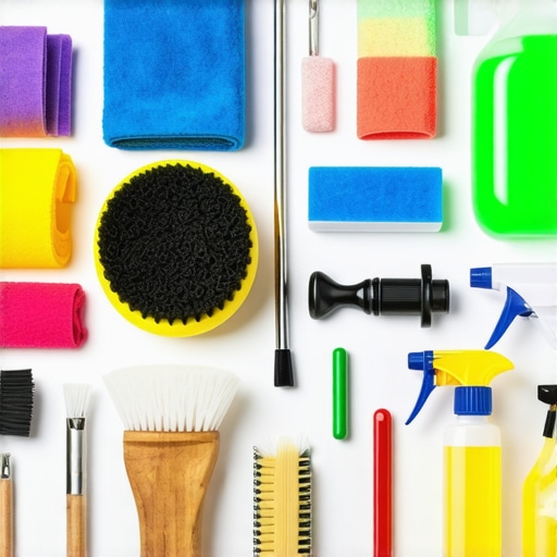  Organized high-end automotive detailing equipment including polisher, microfiber towels, and cleaning supplies.