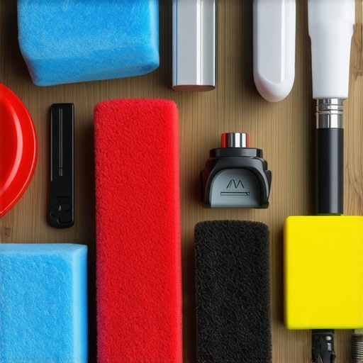 A set of professional car detailing tools including polishers and microfiber pads arranged neatly in a garage.